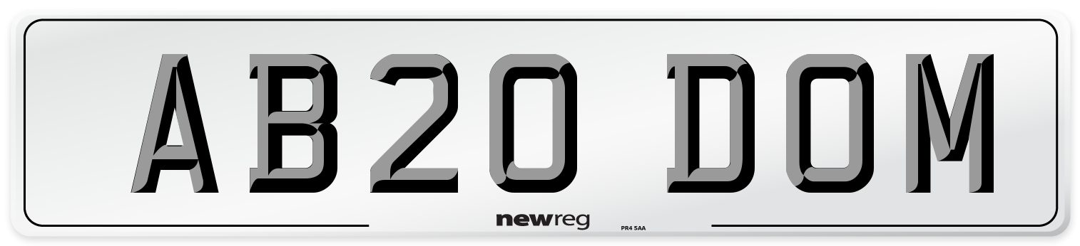 AB20 DOM Number Plate from New Reg